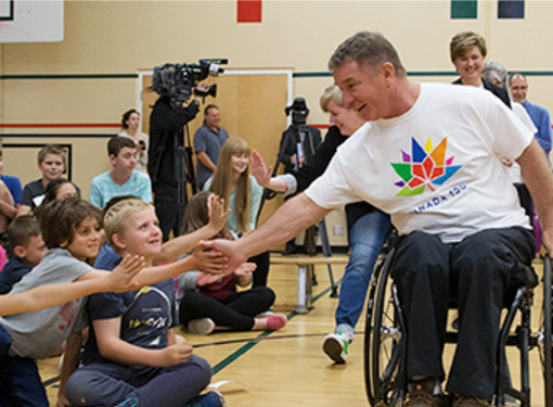 Rick Hansen is at announcement of Federal Funding for Access4All as part of Canada 150, June 2016
