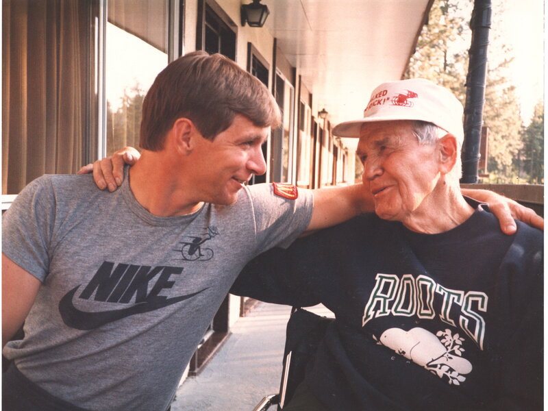 Rick Hansen with Sam Stronge, who encouraged him to play wheelchair basketball