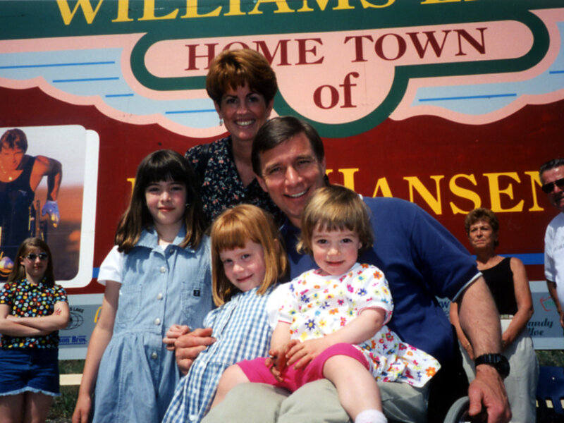 Photo of Rick Hansen and his family in his hometown, Williams Lake