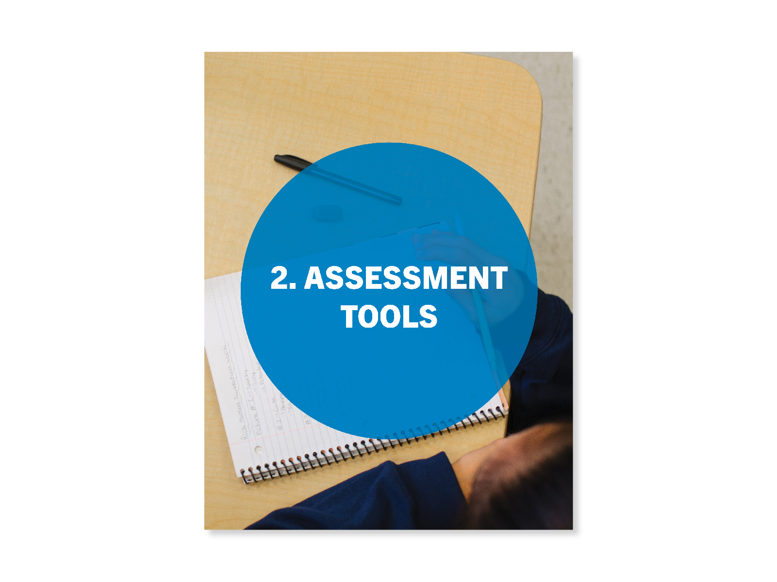 Close up photo of a student's hands as they write on a blank sheet of paper. Cover image for "Rick Hansen Story (K-8) Assessment Tools".