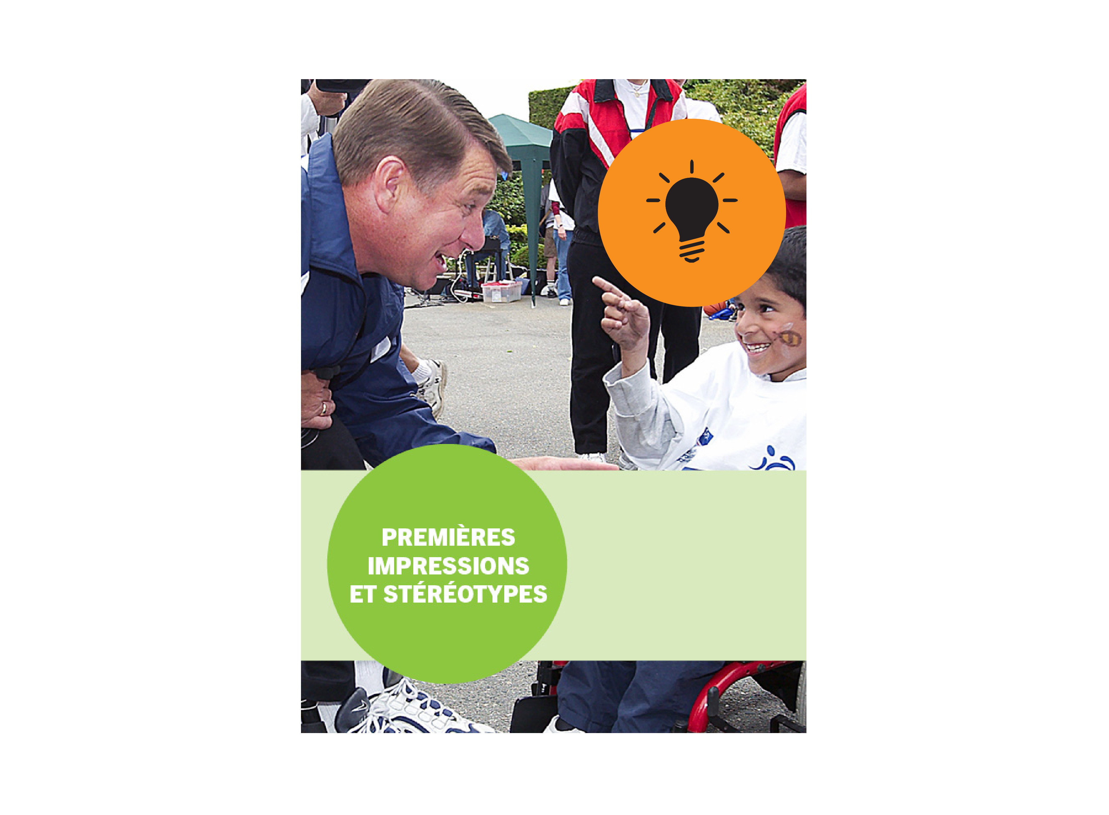 Rick Hansen and a young boy in a wheelchair smiling at each other, title text says "First Impressions and Stereotypes"