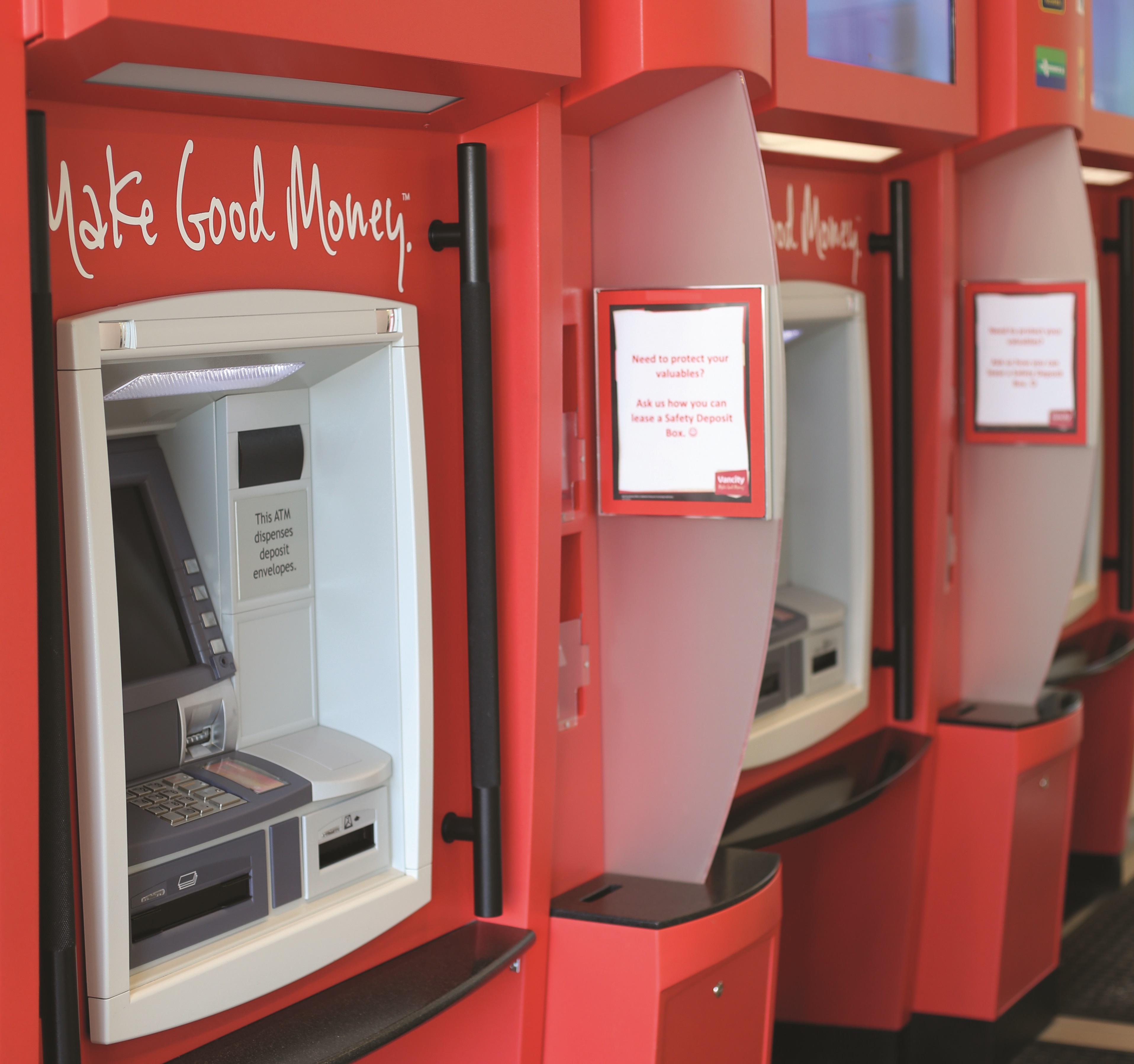 bank machines, red