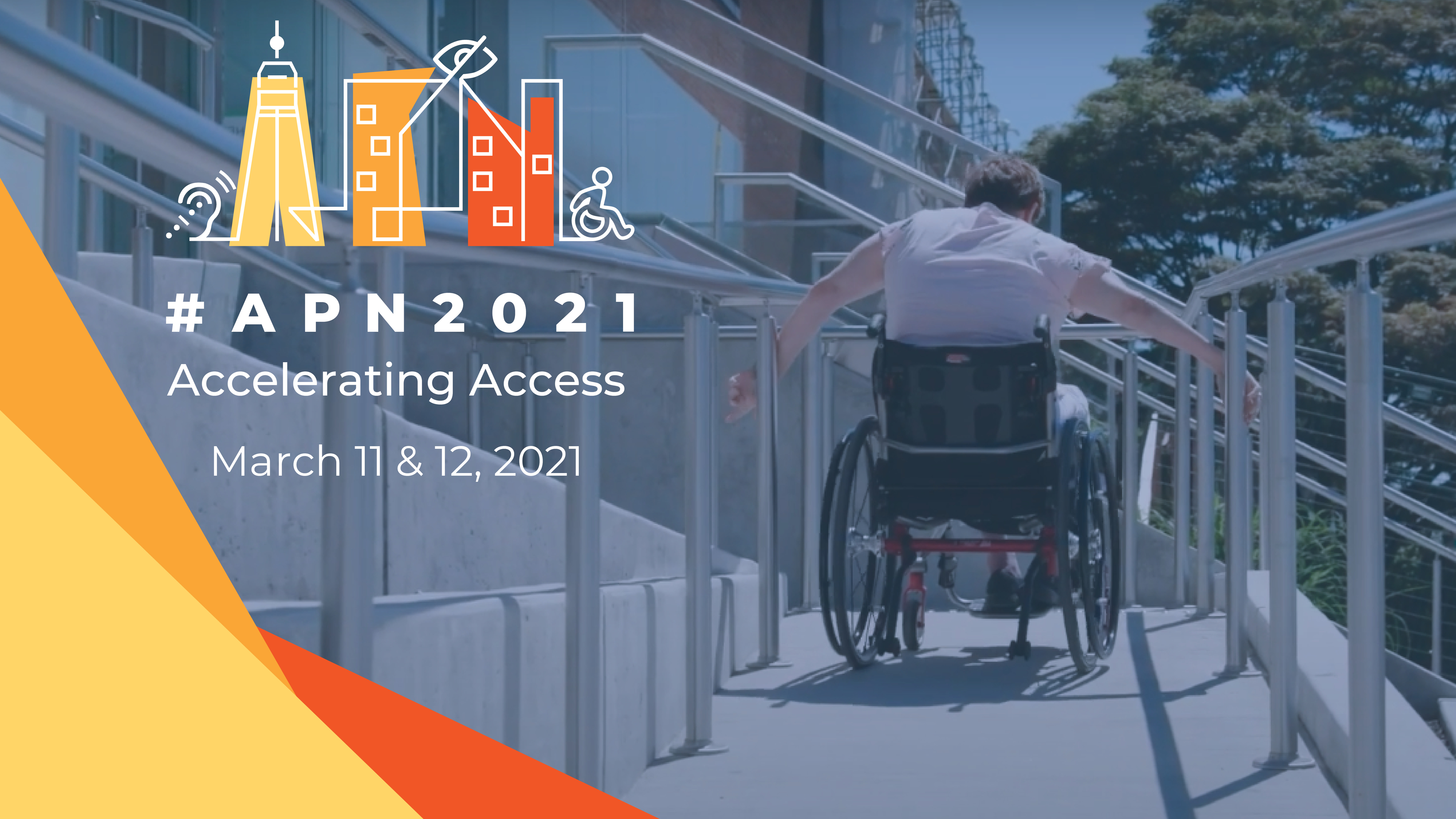 #APN2021 Accelerating Access March 11-12, 2021, woman going up steep ramp using wheelchair