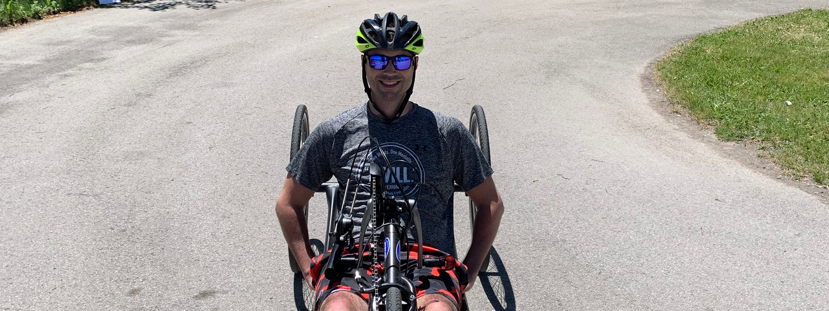 Nick Schoenhoff enjoying the accessible cycling pathways in his hometown of Oakville, Ontario.