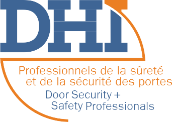 Blue and orange DHI logo. Door Security + Safety Professionals 