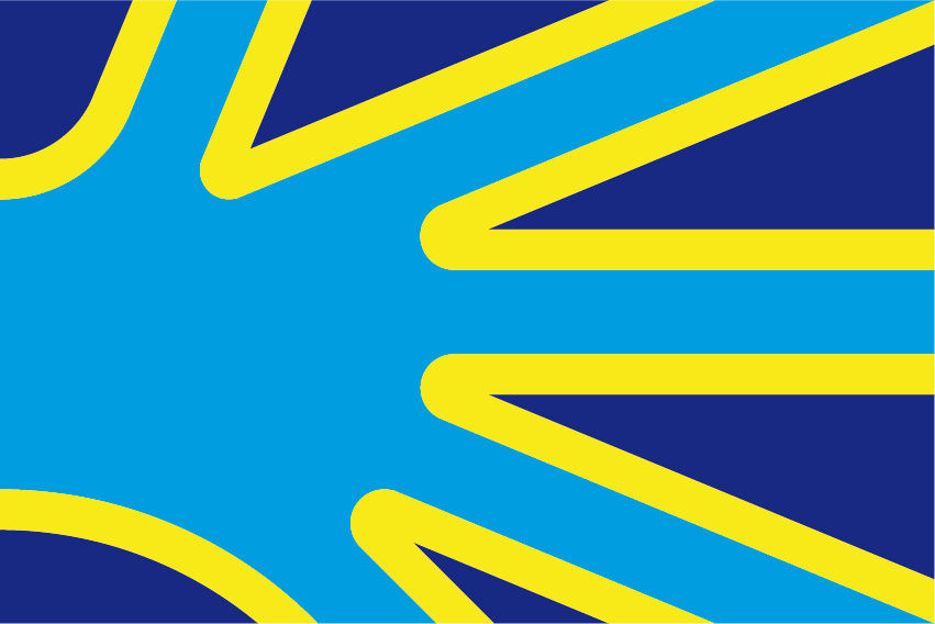 Graphic with a blue background and yellow lines radiating from the left, forming triangular shapes that resemble sun rays.