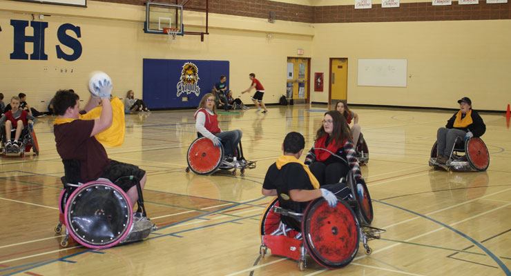 wheelchair basketball in gym