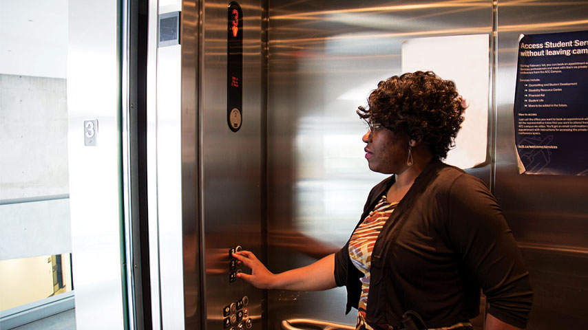 Laetitia trys out an accessible elevator