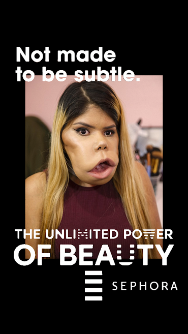 A mock-up ad for Sephora showing a person with a disability.