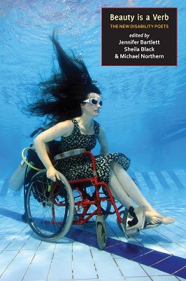 woman underwater in wheelchair wearing goggles and a summer dress
