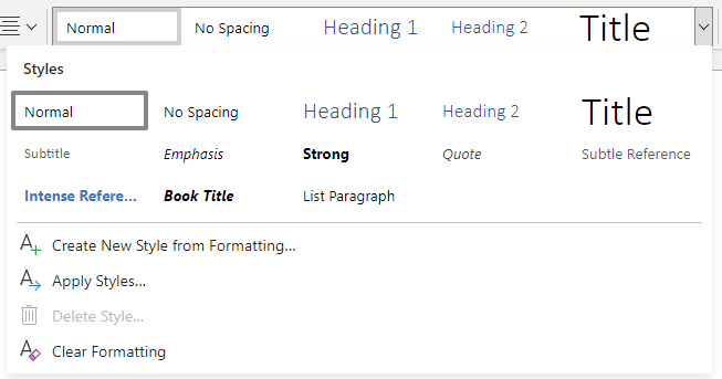 Example of the various heading structure options in a Microsoft Word document.