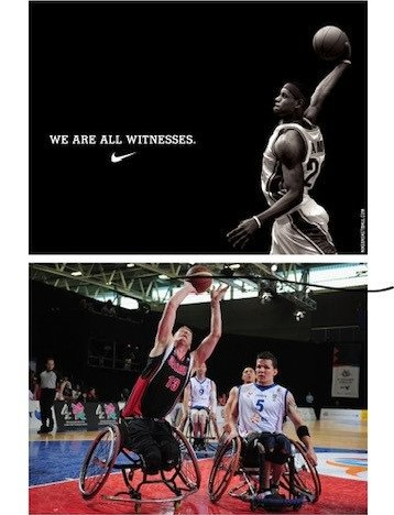 A mock-up sports ad showing wheelchair basketball.