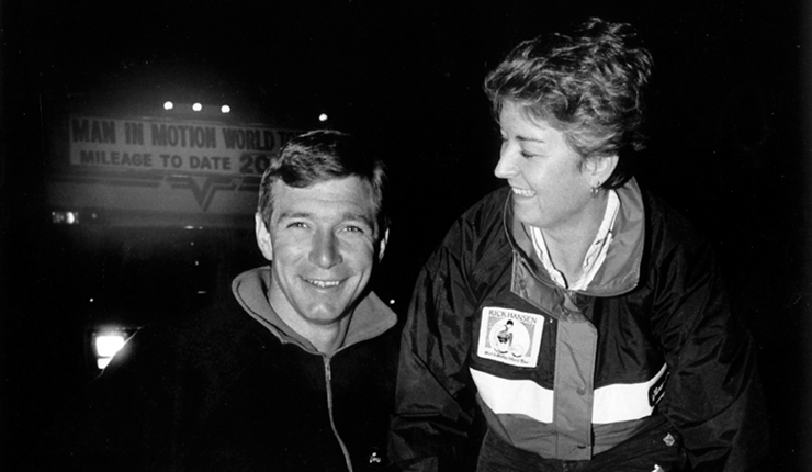 Rick Hansen and Nancy Thompson smiling. 