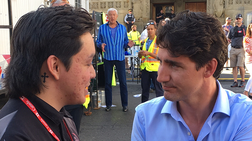 Trent meeting Canadian Prime Minister, Justin Trudeau while at WE Day Canada