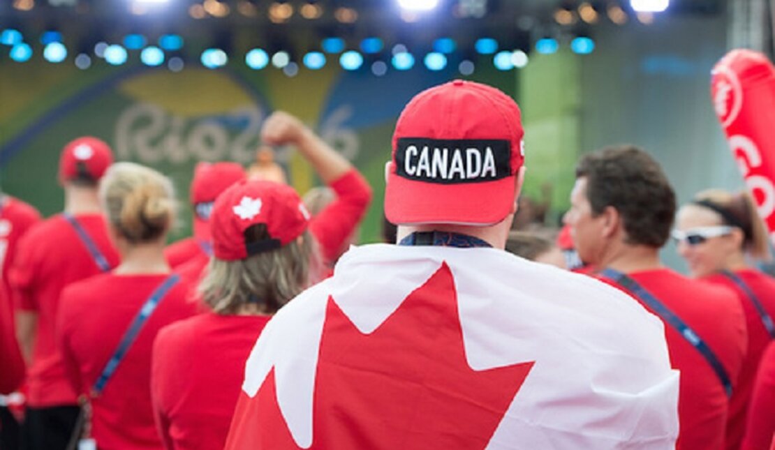 Canadian athlete wearing the Canadian flag