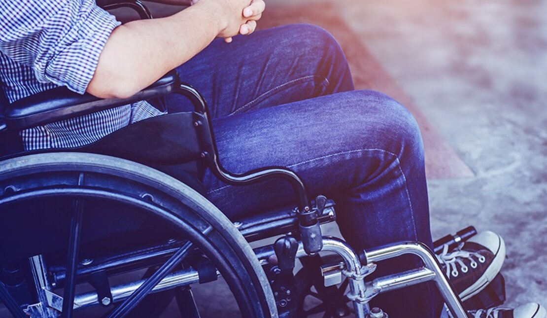 Birds-eye view of a person in a wheelchair