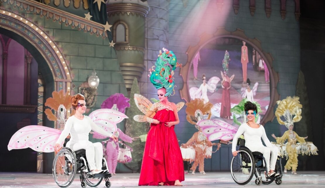 People with disabilities perform on stage