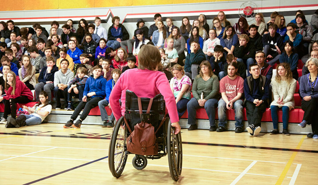 RHF Ambassador speaks to hundreds of students at school gymnasium