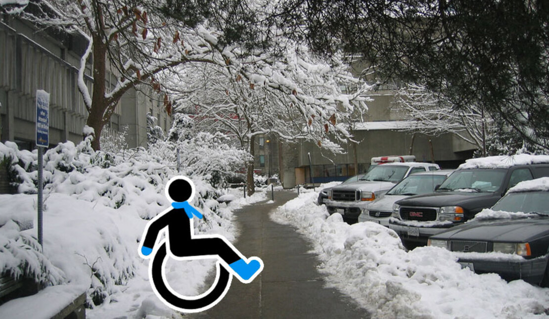 Icon of International Symbol of Access in winter snow