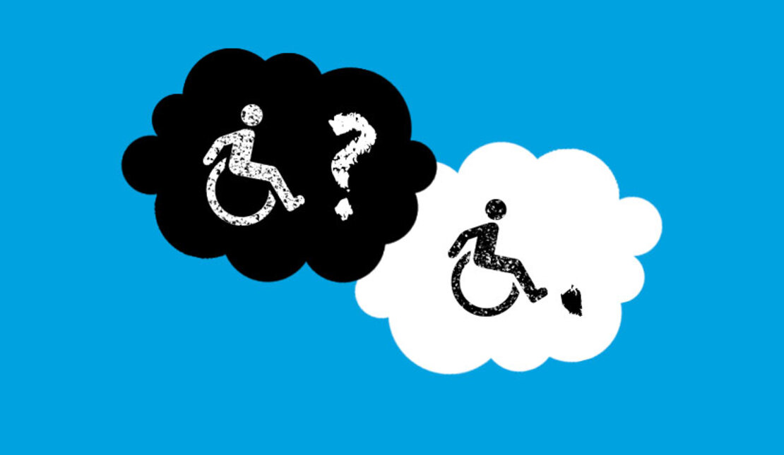 Two cloud speech bubbles with International Symbols of Access within 