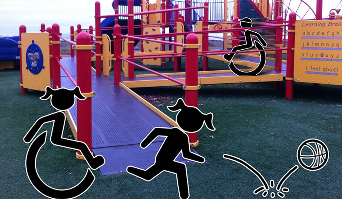 Graphic icons on realistic accessible playground in the build environment