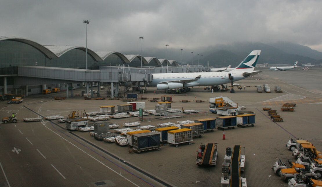 Airplane docked at airport 