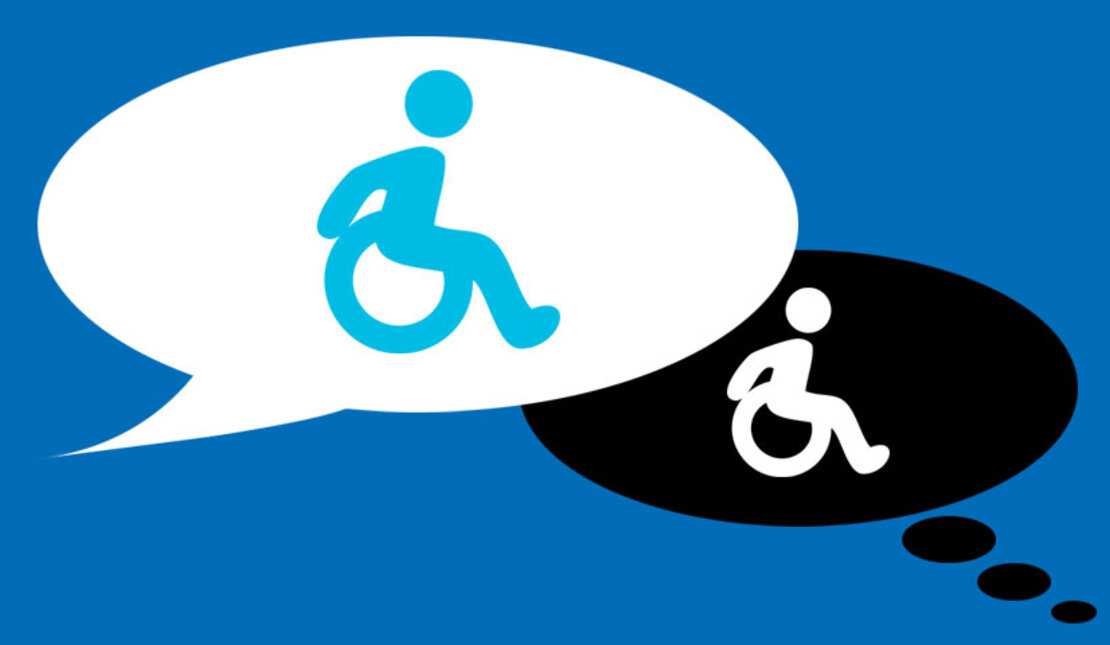 Two speech bubbles with International Symbols of Access within 