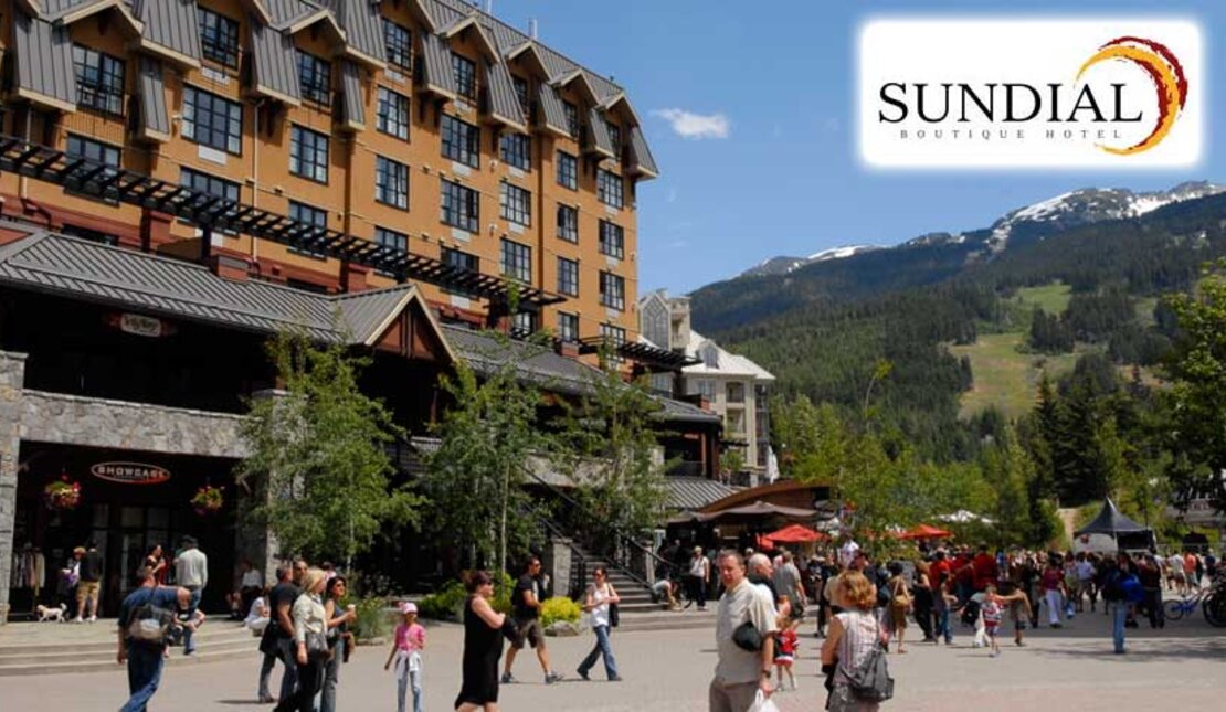 Crowds in Whistler passing by Sundail Boutique Hotel 