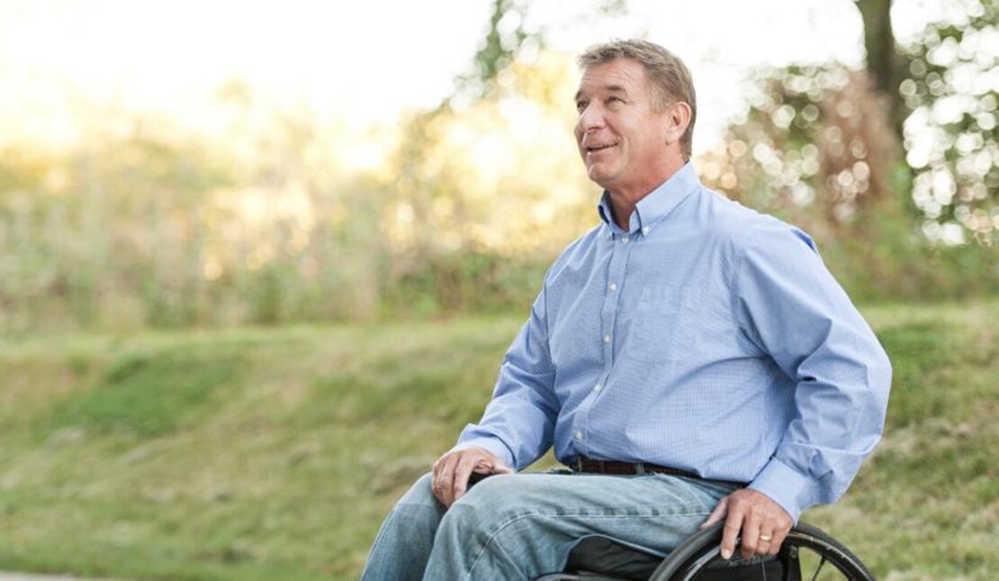 Rick Hansen looks up at the park