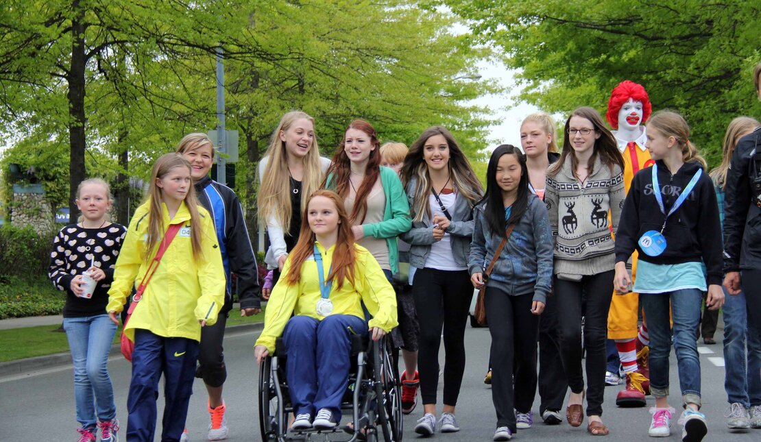 Group of girls, one wheelchair user