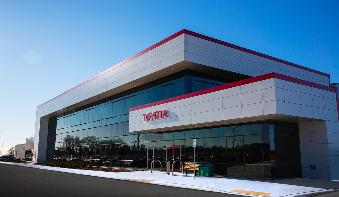 Toyota building from outside, sunny day