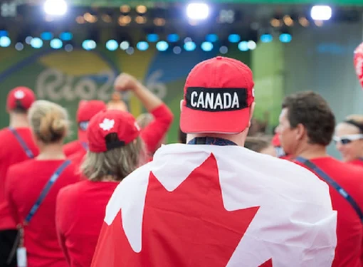 Canadian athlete wearing the Canadian flag