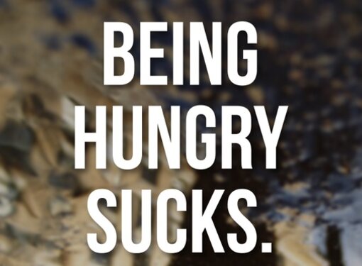 Text Graphic Says: being Hungry Sucks
