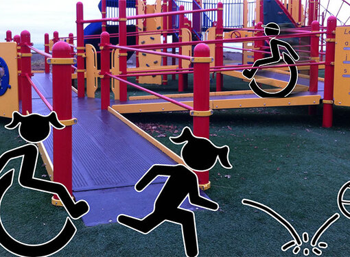 Graphic icons on realistic accessible playground in the build environment