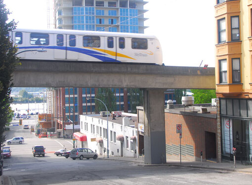 Skytrain passing in New Westminster