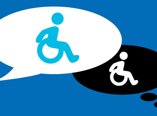 Two speech bubbles with International Symbols of Access within 