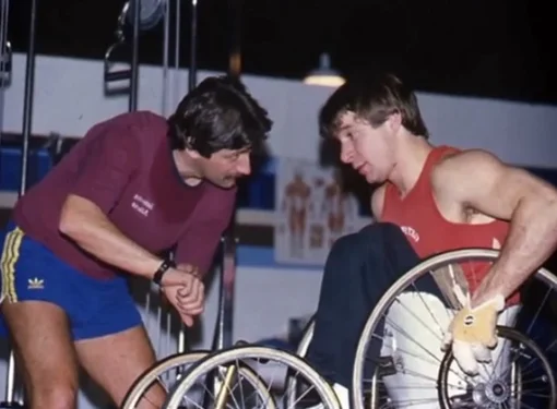 Tim trains Rick Hansen for Man in Motion World Tour