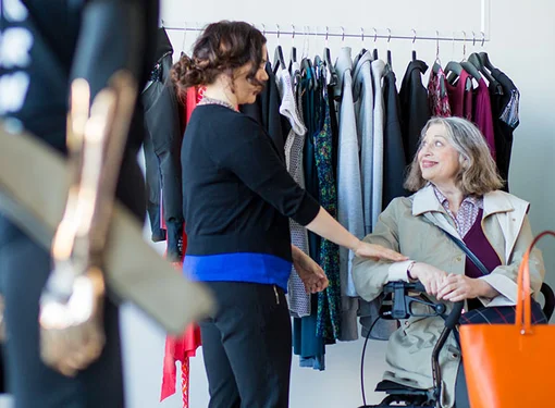 Woman in an accessible clothing store