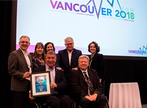 Rick Hansen and Brad McCannell announcement of the Rick Hansen Foundation Accessibility Certification's first national Accessibility Certified Gold building