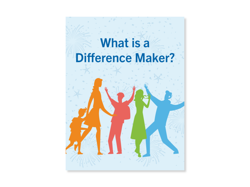 Different coloured silhouettes of youth with and without visible disabilities interacting inclusively. Text reads "What is a Difference Maker?".