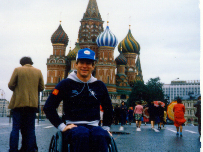 Rick Hansen in Red Square, Moscow during early September of 1985.