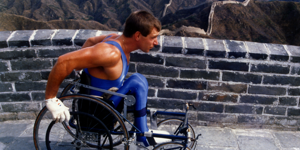 Rick wheels along the Great Wall of China